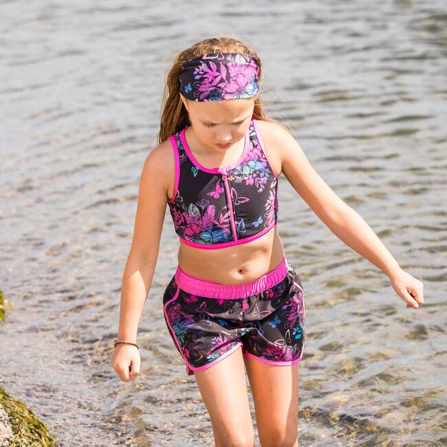 Printed Two-Piece Swimsuit, Black Butterflies And Multicolor Stripes - Two Pieces - 2