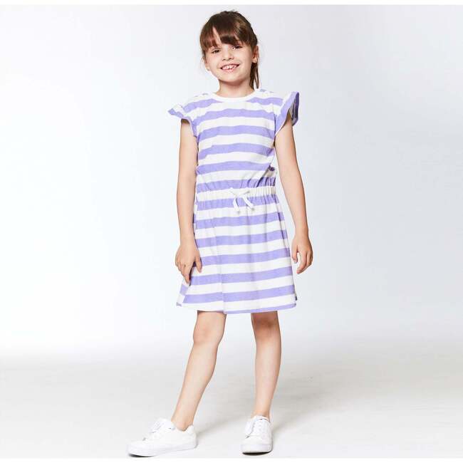 Striped Short Sleeve Dress, Violet And White - Dresses - 2