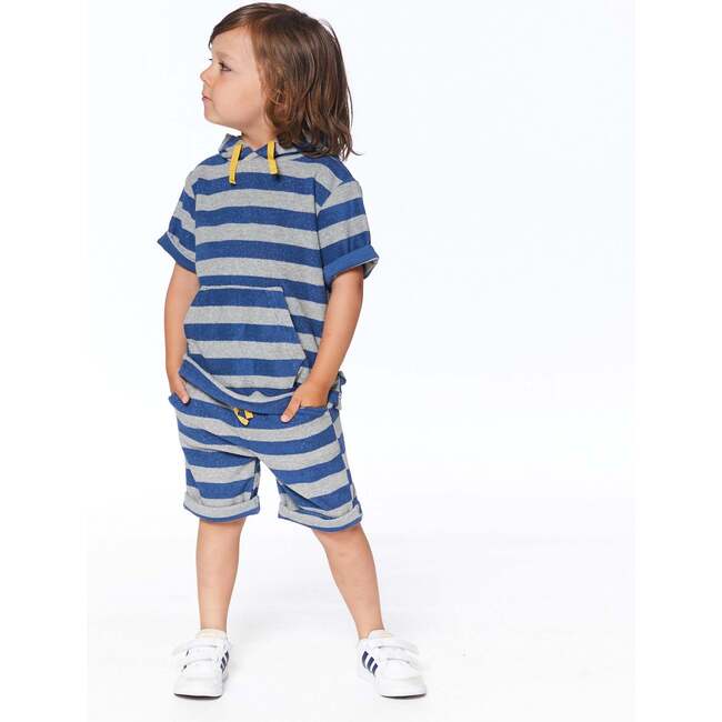 Striped Terry Cloth Shorts, Grey And Navy - Shorts - 2
