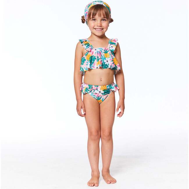 Printed Two-Piece Swimsuit, Light Pink Tropical Flowers - Two Pieces - 3