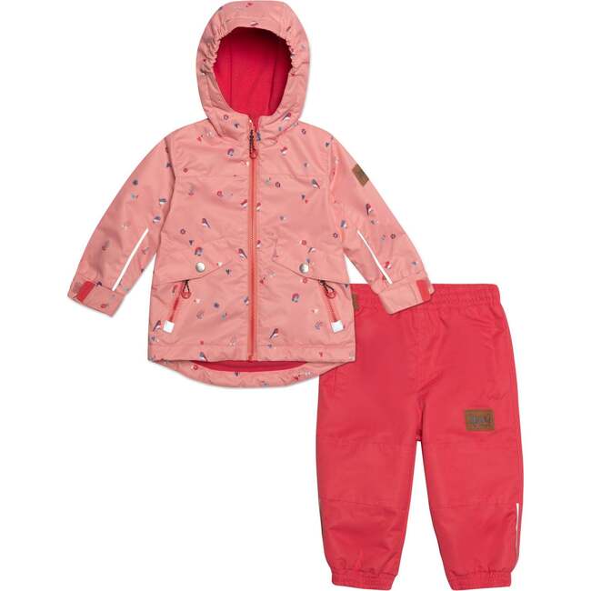 Printed Two-Piece Spring Rain Set, Coral Birds And Teaberry - Raincoats - 1