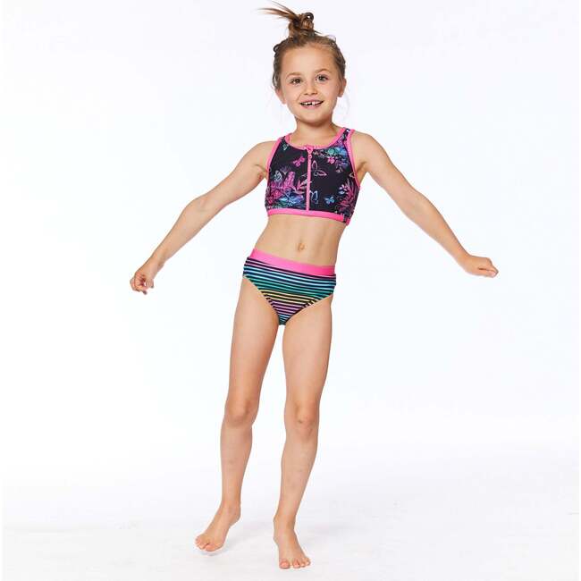 Printed Two-Piece Swimsuit, Black Butterflies And Multicolor Stripes - Two Pieces - 3