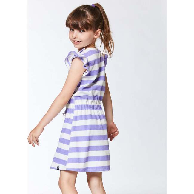 Striped Short Sleeve Dress, Violet And White - Dresses - 3