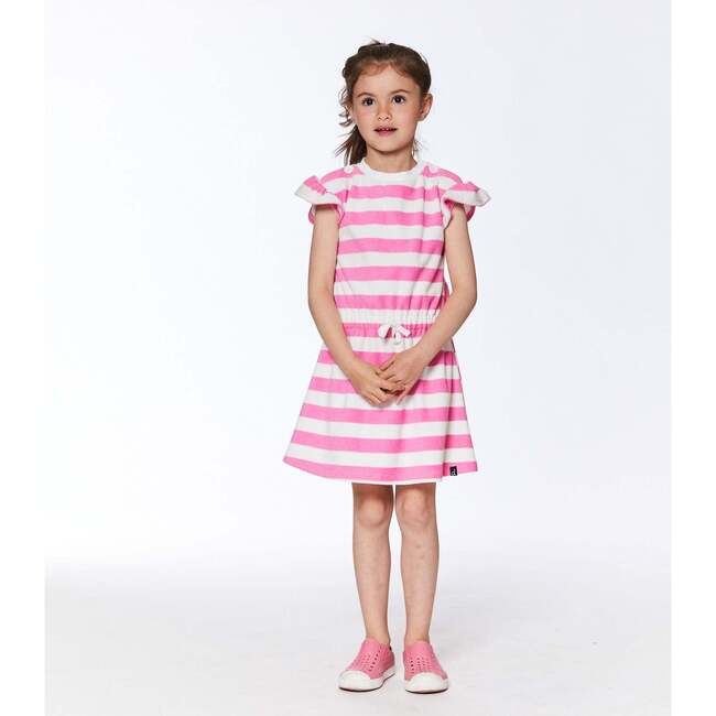 Striped Short Sleeve Dress, Pink And White - Dresses - 3