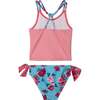 Printed Two-Piece Swimsuit, Pink Stripe And Blue Roses - Two Pieces - 4