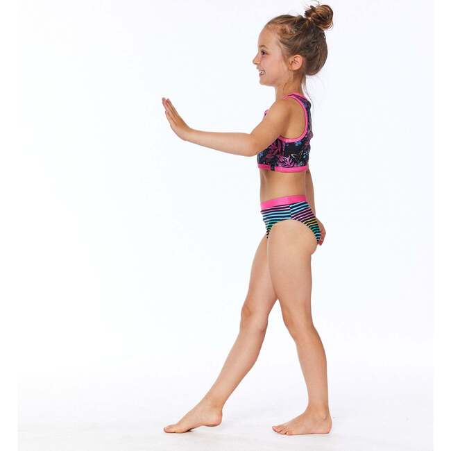 Printed Two-Piece Swimsuit, Black Butterflies And Multicolor Stripes - Two Pieces - 4
