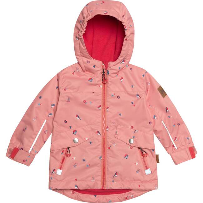 Printed Two-Piece Spring Rain Set, Coral Birds And Teaberry - Raincoats - 2