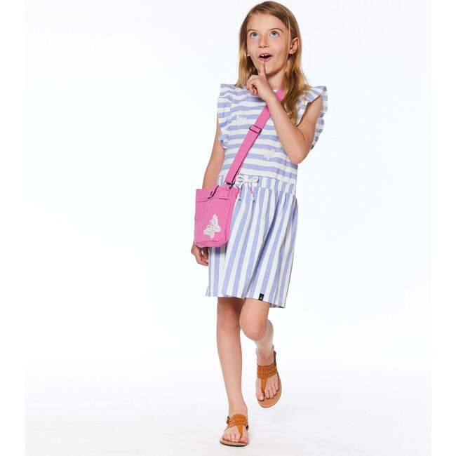 Striped Short Sleeve Dress, Blue And White - Dresses - 4
