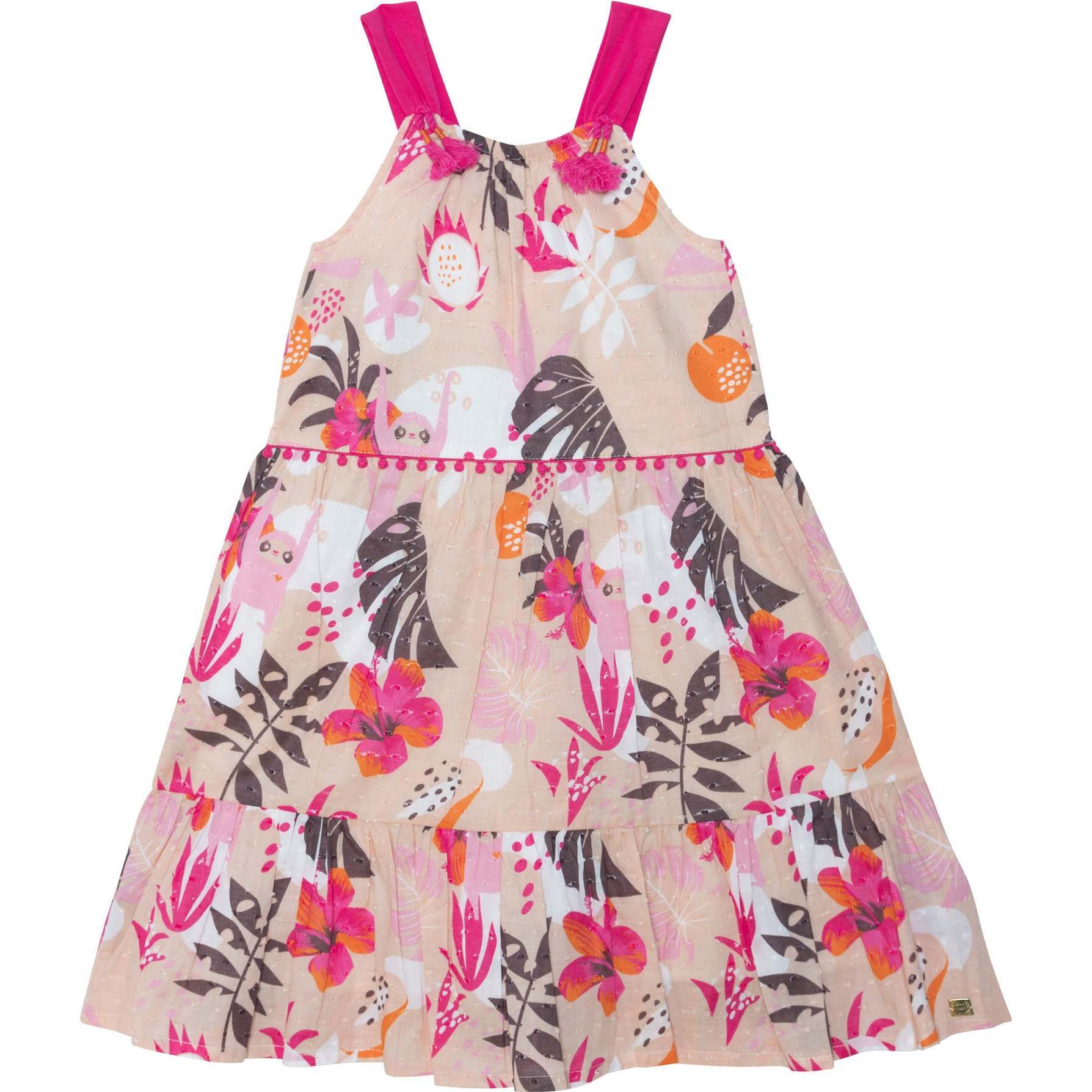Printed Swiss Dot Sleeveless Midi Dress, Beige Jungle - Dresses - 1