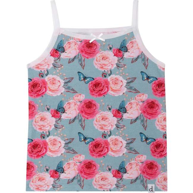 Printed Tank Top, Blue Roses And Butterflies - Tees - 1