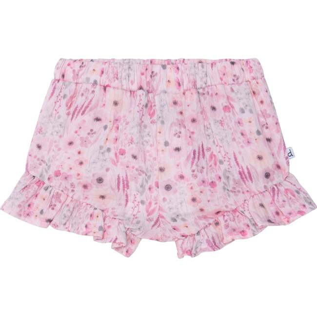 Printed Short With Frill, Pink Watercolor Flowers