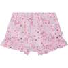 Printed Short With Frill, Pink Watercolor Flowers - Shorts - 1 - thumbnail