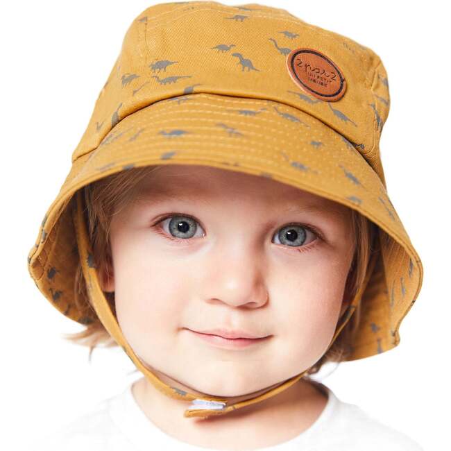Printed Twill Hat, Golden Brown Dinosaurs - Hats - 2