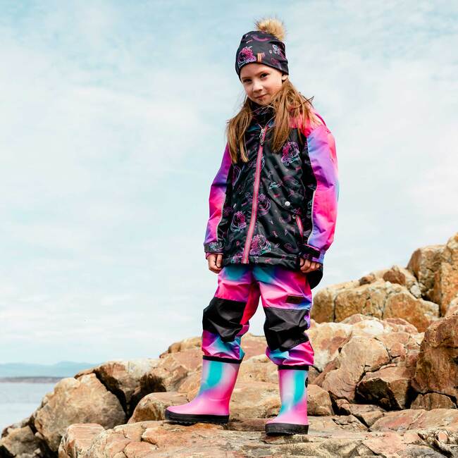 Printed Two-Piece Spring Rain Set, Black Unicorns - Raincoats - 2