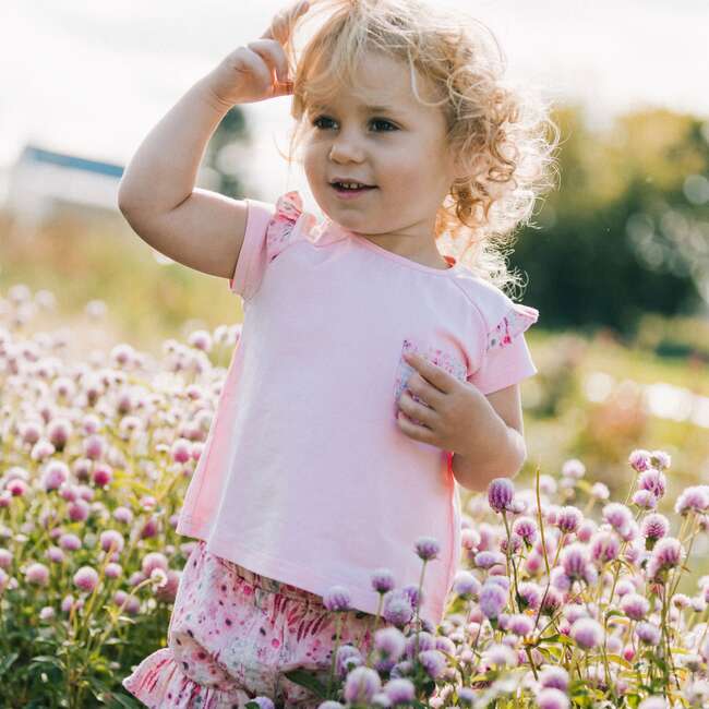 Printed Short With Frill, Pink Watercolor Flowers - Shorts - 2