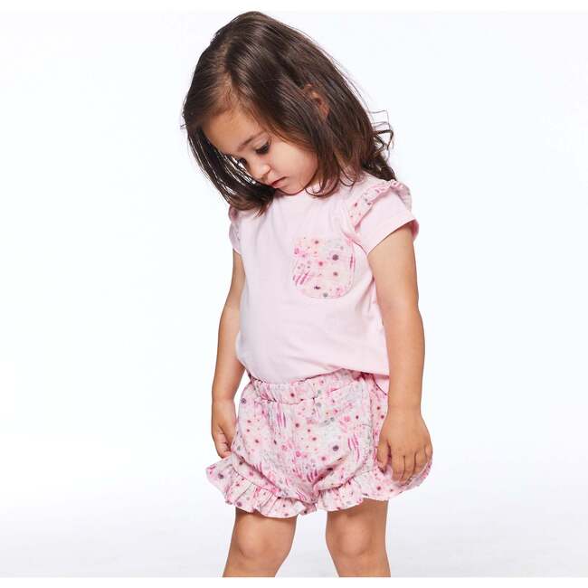 Printed Short With Frill, Pink Watercolor Flowers - Shorts - 3
