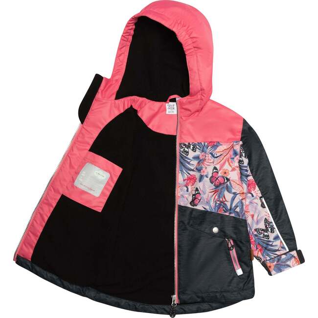 Printed Two-Piece Colorblocked Spring Rain Set, Coral Butterflies And Black - Raincoats - 5