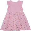 Short Sleeve Frill Dress With Tulle Print Skirt, Pink - Dresses - 1 - thumbnail