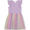 Short Sleeve Dress With Rainbow, Tulle Skirt, Lilac - Dresses - 1 - thumbnail