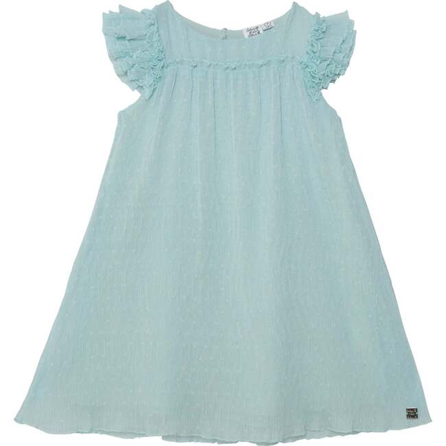 Short Sleeve Dress With Frill, Light Turquoise