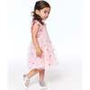 Short Sleeve Frill Dress With Tulle Print Skirt, Pink - Dresses - 3