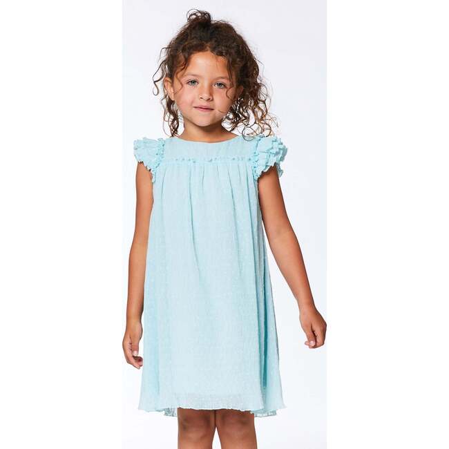 Short Sleeve Dress With Frill, Light Turquoise - Dresses - 2