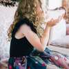 Short Sleeve Dress With Embroidered Tulle Skirt, Black With Multicolor Flowers - Dresses - 2