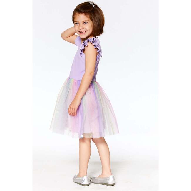 Short Sleeve Dress With Rainbow, Tulle Skirt, Lilac - Dresses - 3