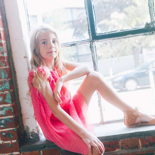 Short Sleeve Dress With Frill, Hot Coral - Dresses - 2