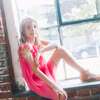 Short Sleeve Dress With Frill, Hot Coral - Dresses - 2