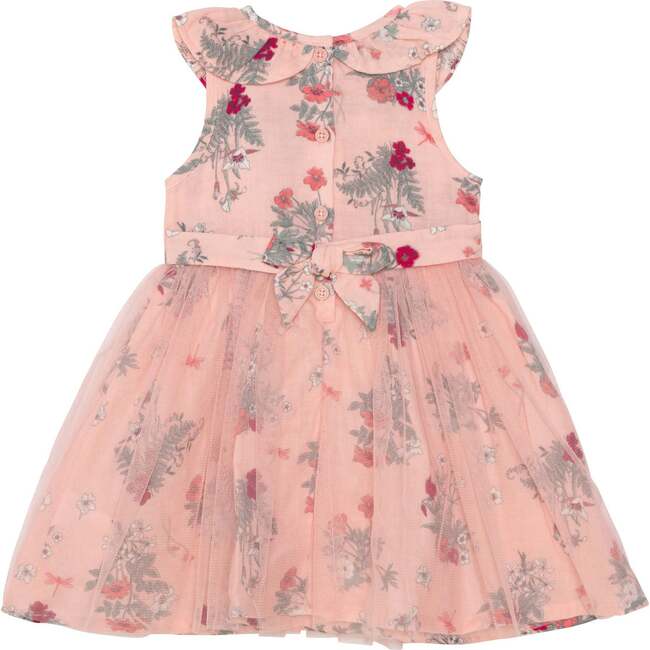 Printed Short Sleeve Dress With Tulle Skirt, Vintage Pink Botanical Flowers - Dresses - 1