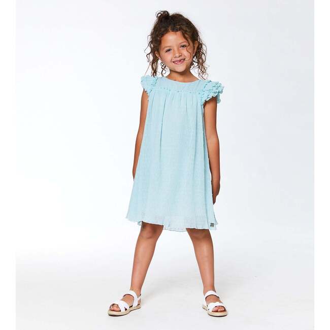 Short Sleeve Dress With Frill, Light Turquoise - Dresses - 3