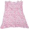 Printed Short Sleeve Blouse With Frill, Pink Watercolor Flowers - Blouses - 1 - thumbnail