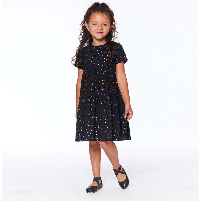 Printed Short Sleeve Dress, Black Foil Triangle - Dresses - 2