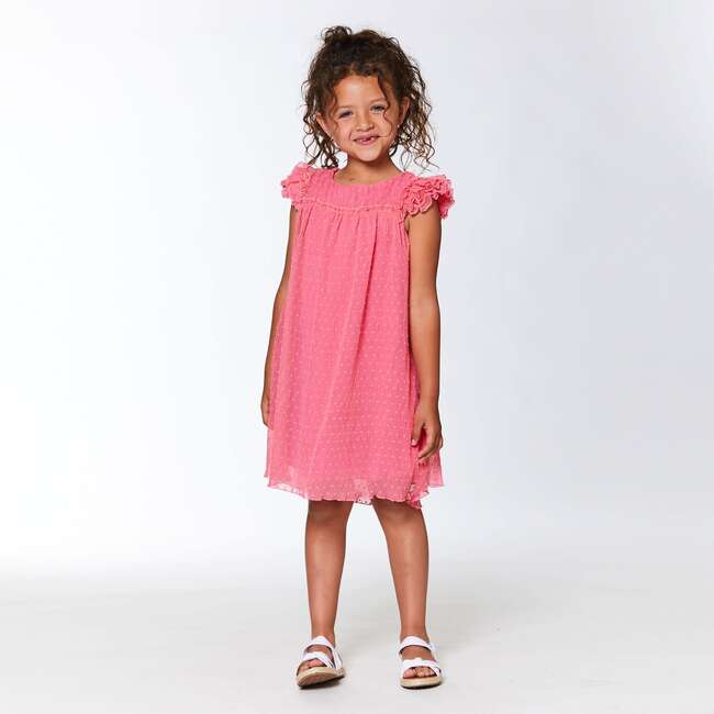 Short Sleeve Dress With Frill, Hot Coral - Dresses - 3