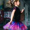 Printed Short Sleeve Dress With Tulle Skirt, Black And Multicolor Waves - Dresses - 2