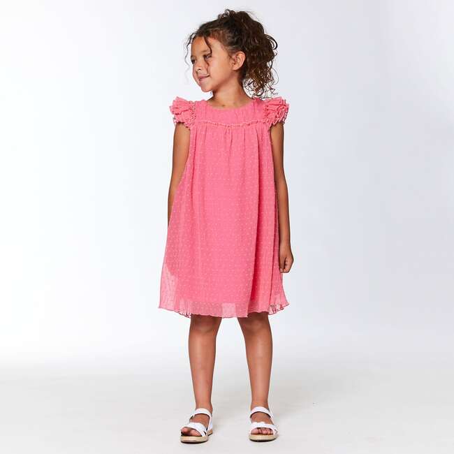 Short Sleeve Dress With Frill, Hot Coral - Dresses - 4