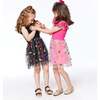 Short Sleeve Dress With Embroidered Tulle Skirt, Black With Multicolor Flowers - Dresses - 4