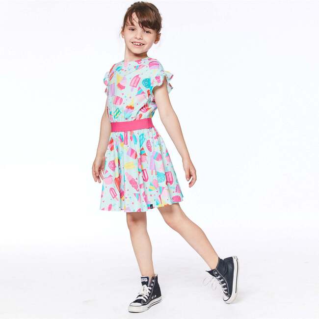 Printed Short Sleeve Dress, Turquoise Popsicle - Dresses - 3