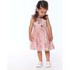 Printed Short Sleeve Dress With Tulle Skirt, Vintage Pink Botanical Flowers - Dresses - 3