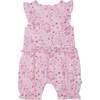 Printed Romper With Frill, Pink Watercolor Flowers - Rompers - 1 - thumbnail