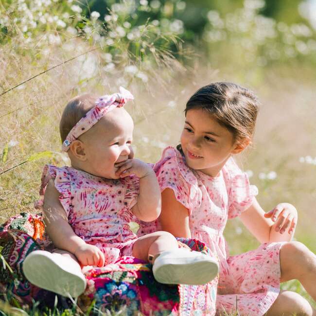 Printed Romper With Frill, Pink Watercolor Flowers - Rompers - 2