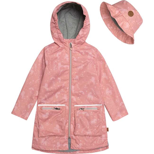 Printed Rain Coat And Hat Set, Pink Unicorns