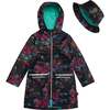 Printed Rain Coat And Hat Set, Black Butterflies - Jackets - 1 - thumbnail