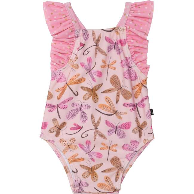 Printed One-Piece Swimsuit, Pink Dragonflies - One Pieces - 1