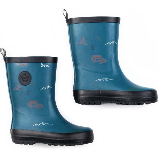 Printed Rain Boots, Blue Camping - Boots - 1