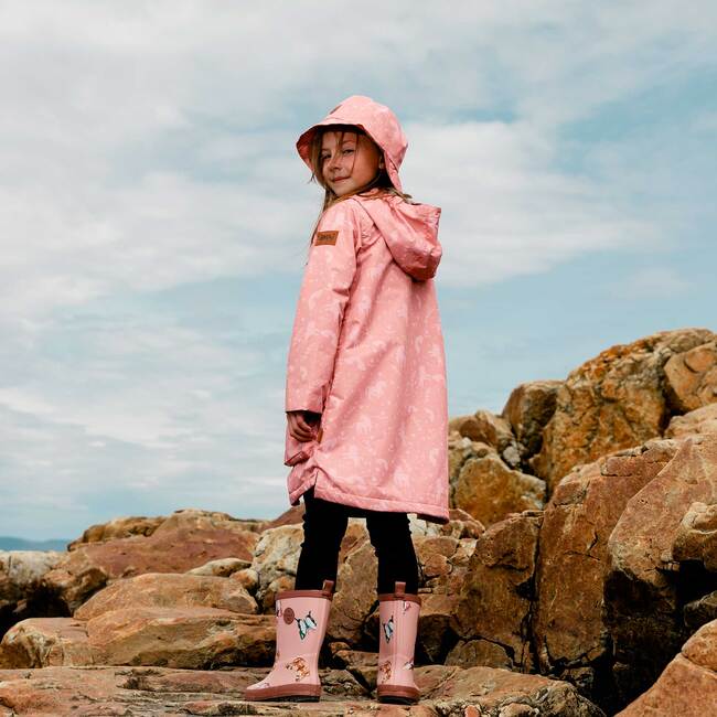 Printed Rain Coat And Hat Set, Pink Unicorns - Jackets - 3