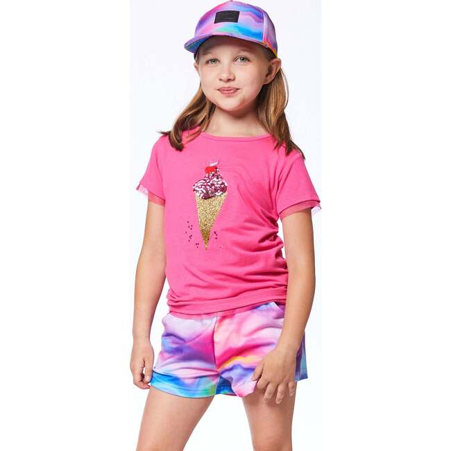 Short Sleeve Tee With Glitter, Graphic Fuchsia Pink - Tees - 2