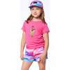 Short Sleeve Tee With Glitter, Graphic Fuchsia Pink - Tees - 2