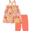Printed Sleeveless Tunic And Biker Short Set, Coral Fruits - Mixed Apparel Set - 1 - thumbnail